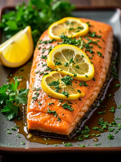 Baked Lemon Garlic Butter Salmon - ready to serve