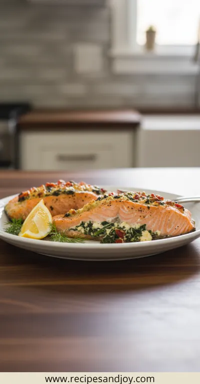 Baked Stuffed Salmon With Spinach And Feta