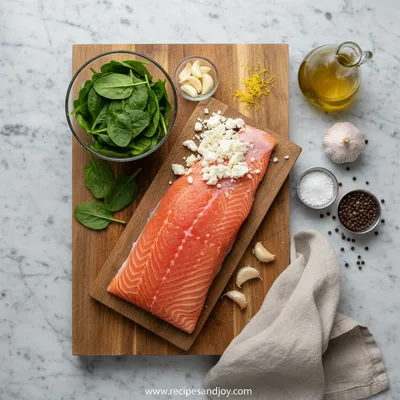 Baked Stuffed Salmon With Spinach And Feta - cooking process