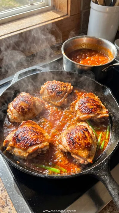 Skillet Bang Bang Chicken Thighs: Easy Recipe - cooking process
