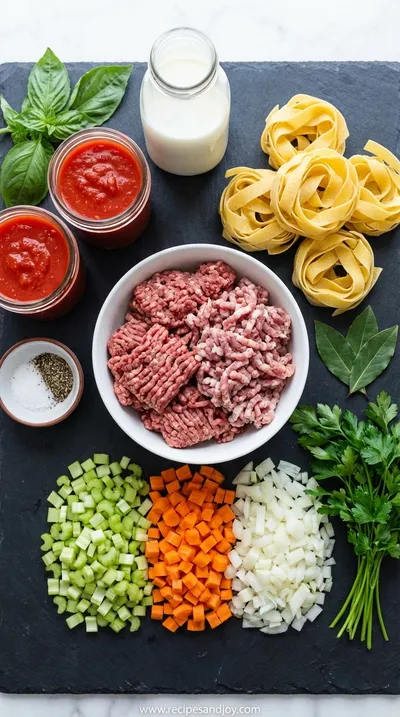 Ragù alla Bolognese with Pappardelle: Classic Italian Recipe - ingredients preparation