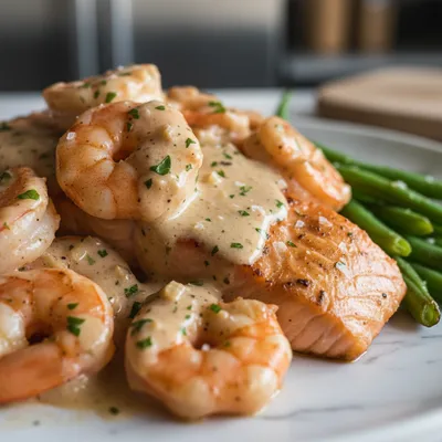 Cajun Shrimp and Salmon with Garlic Cream Sauce