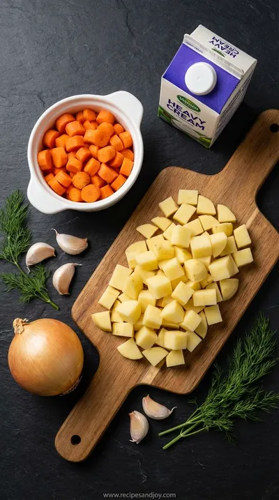 Vegan Carrot Potato Soup Recipe - Easy & Healthy - ingredients preparation