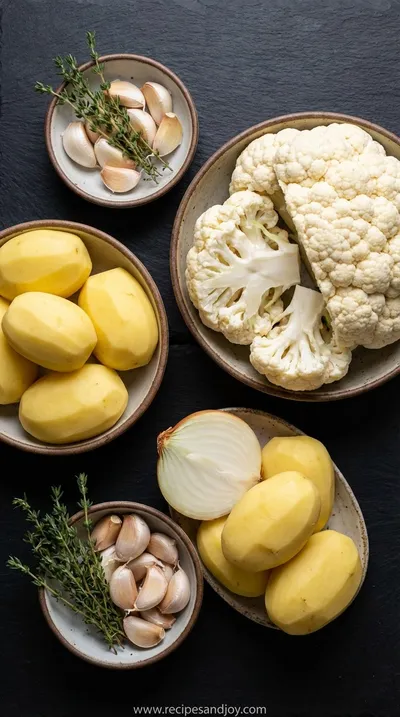 Creamy Cauliflower Potato Soup Recipe - ingredients preparation