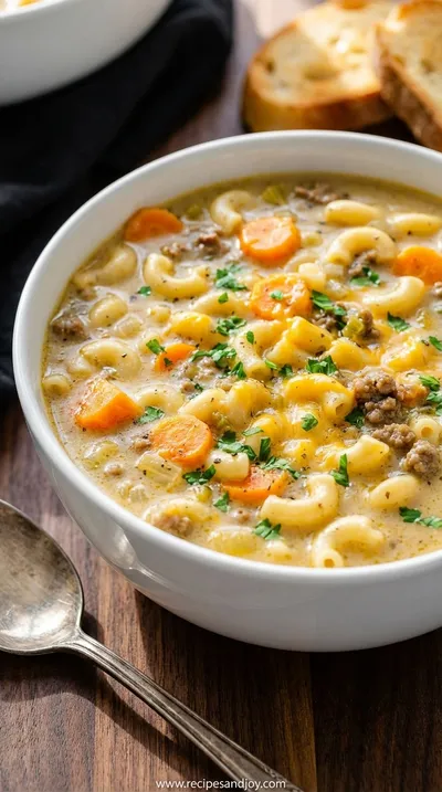 Cheeseburger Mac Soup: Easy Family Dinner Recipe - ready to serve