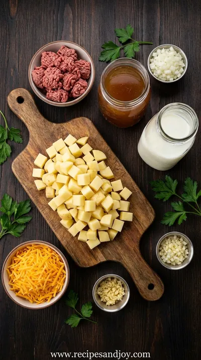 Easy Cheesy Hamburger Potato Soup Recipe - ingredients preparation