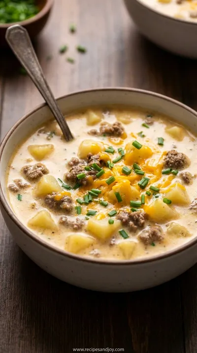 Easy Cheesy Hamburger Potato Soup Recipe - ready to serve