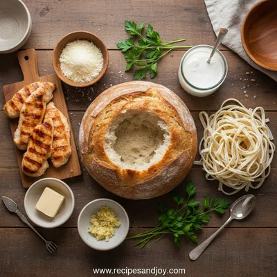 Chicken Alfredo Garlic Bread Bowls Recipe - cooking process