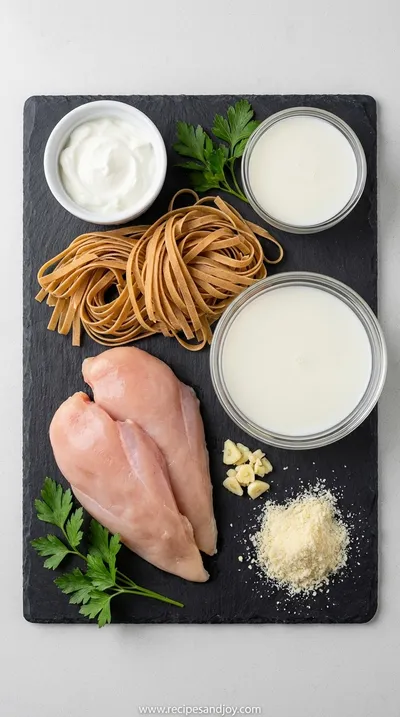 Chicken Alfredo Pasta Recipe - Easy & Healthy - ingredients preparation