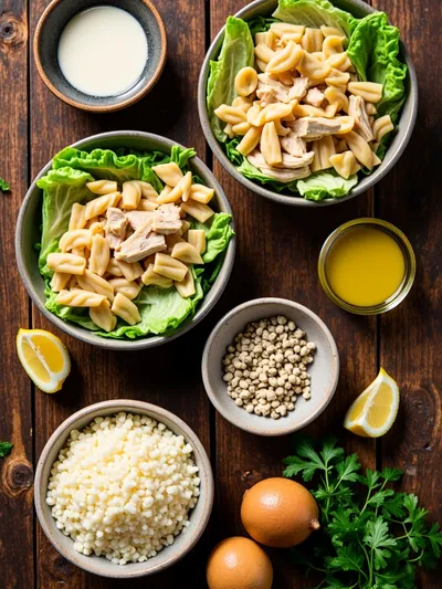 Chicken Caesar Pasta Salad - ingredients preparation