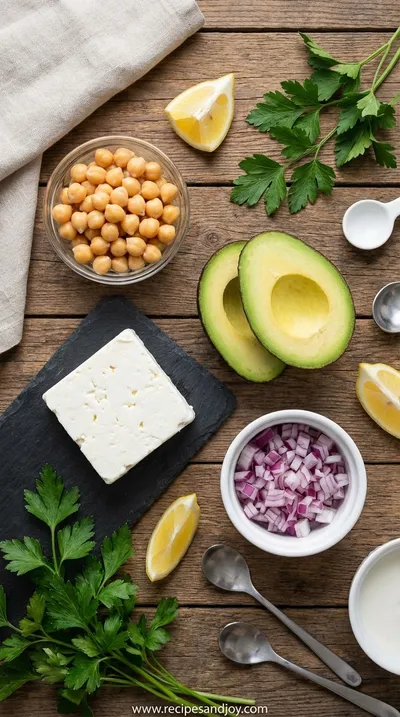 Chickpea Feta Avocado Salad: Healthy & Simple Recipe - ingredients preparation