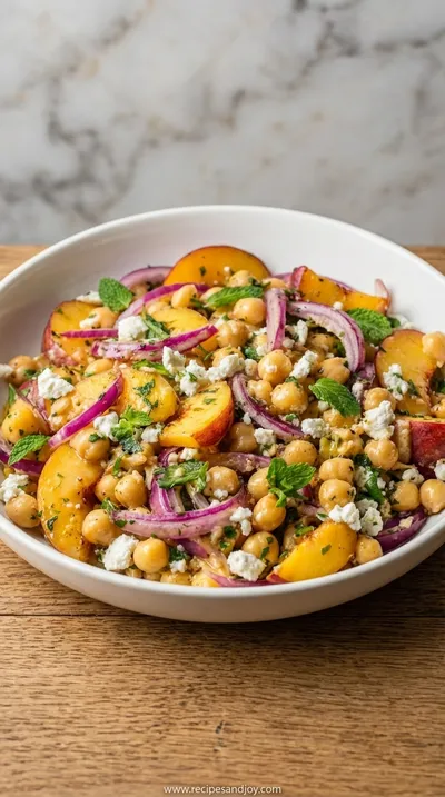 Chickpea Peach Salad with Honey Lime Dressing Recipe - ready to serve
