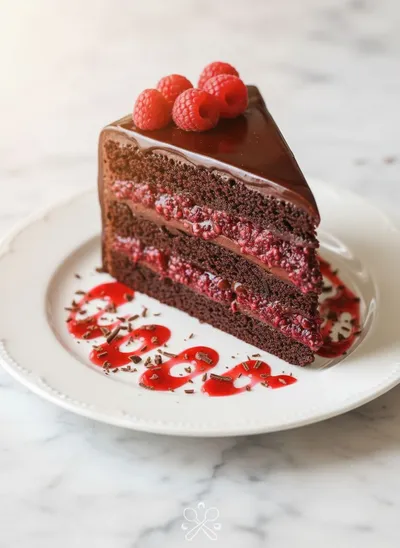 Chocolate Raspberry Truffle Cake - ready to serve