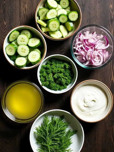 Creamy Cucumber Salad - ingredients preparation