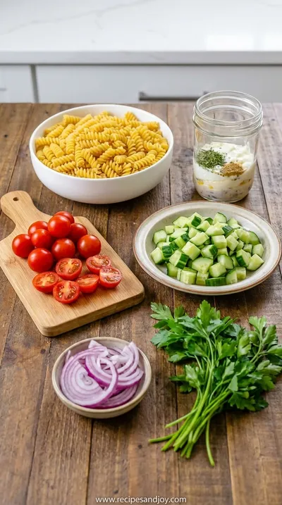 Creamy Pasta Salad: Easy Family-Friendly Recipe - ingredients preparation