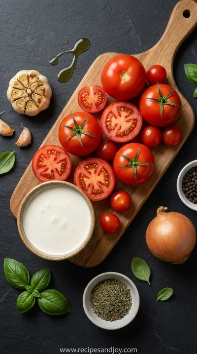 Creamy Roasted Garlic Tomato Soup Recipe - ingredients preparation