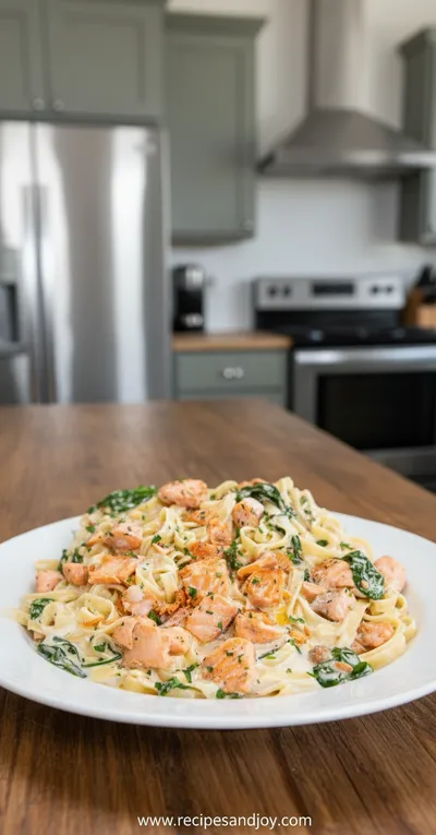 Creamy Salmon Pasta With Mixed Greens