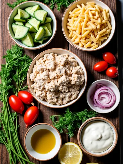 Creamy Tuna Pasta Salad - ingredients preparation