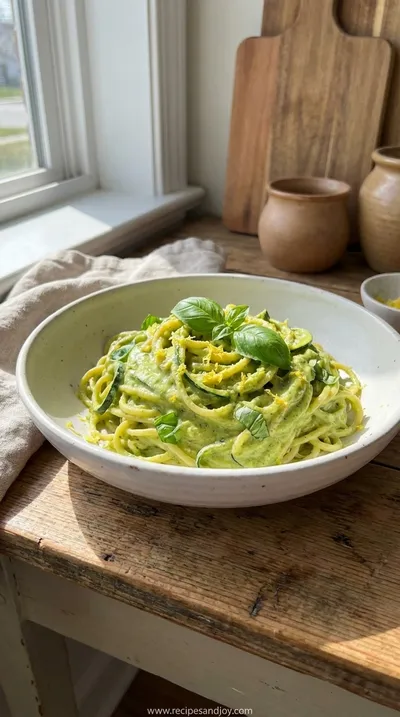 Creamy Vegan Zucchini Pasta with Basil and Lemon
