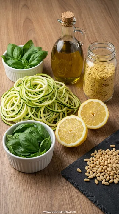 Creamy Vegan Zucchini Pasta with Basil and Lemon - ingredients preparation