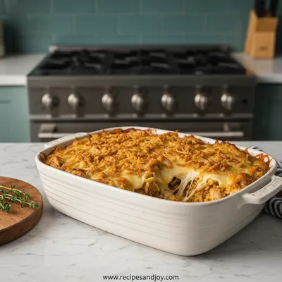French Onion Chicken Orzo Casserole