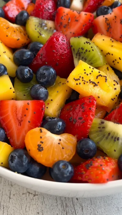 Fresh Fruit Salad With Honey Lime Poppy Seed Dressing