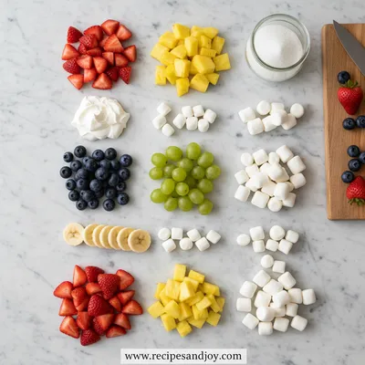 Fruit Salad with Sour Cream and Marshmallows - ingredients preparation