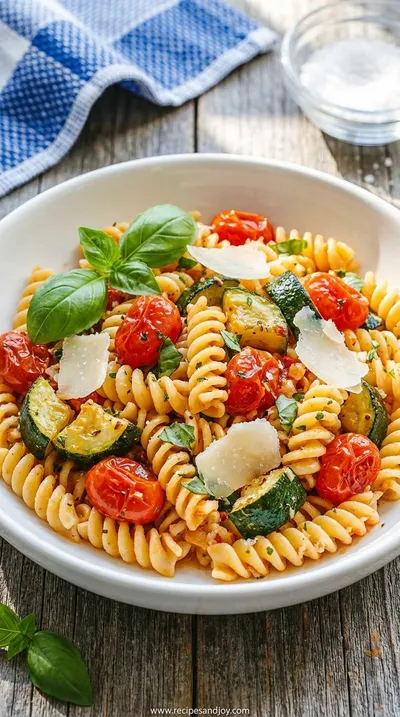 Healthy Tomato Zucchini Pasta: Easy Vegetarian Recipe - ready to serve