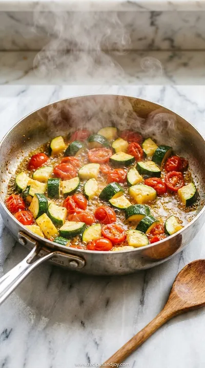 Healthy Tomato Zucchini Pasta: Easy Vegetarian Recipe - cooking process