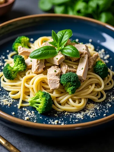 High Protein Rotisserie Chicken Broccoli Pasta - ready to serve