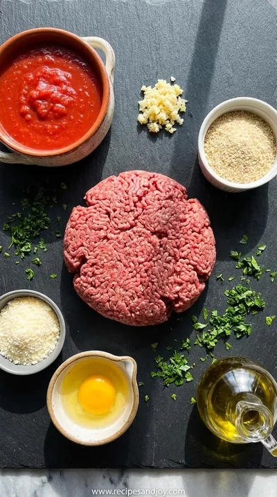 Italian Meatballs in Tomato Sauce Recipe - ingredients preparation