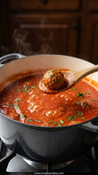 Bobby Flay's Meatball & Marinara Sauce Recipe - cooking process
