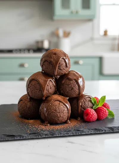 No-Bake Cottage Cheese Brownie Batter Protein Bites - ready to serve