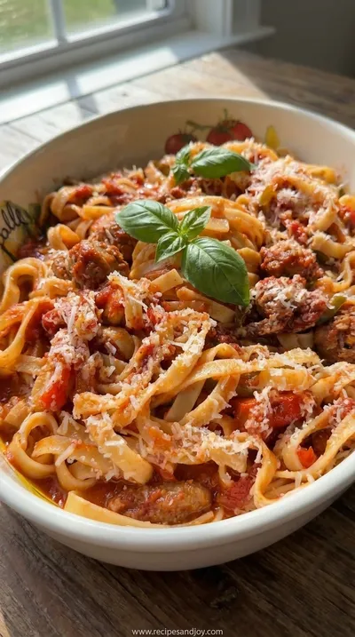 Oven-Baked Sausage & Pepper Sunday Sauce Recipe - ready to serve