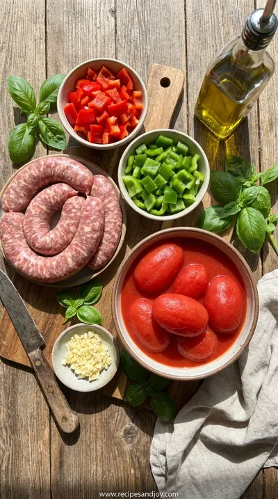 Oven-Baked Sausage & Pepper Sunday Sauce Recipe - ingredients preparation