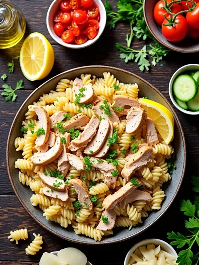 Pasta Salad with Chicken and Parmesan - ingredients preparation