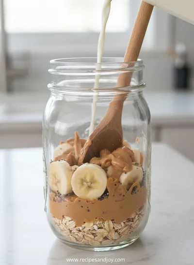 Peanut Butter Banana Overnight Oats - ingredients preparation