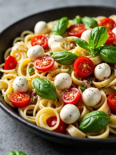 Peseto Pasta Salad with Tomatoes & Mozzarella