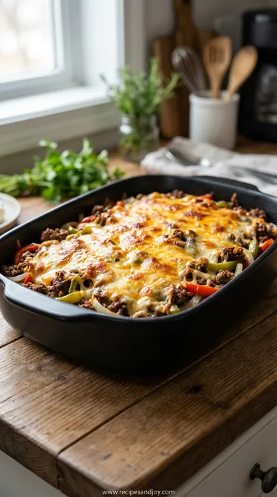 High-Protein Low-Carb Philly Cheesesteak Casserole