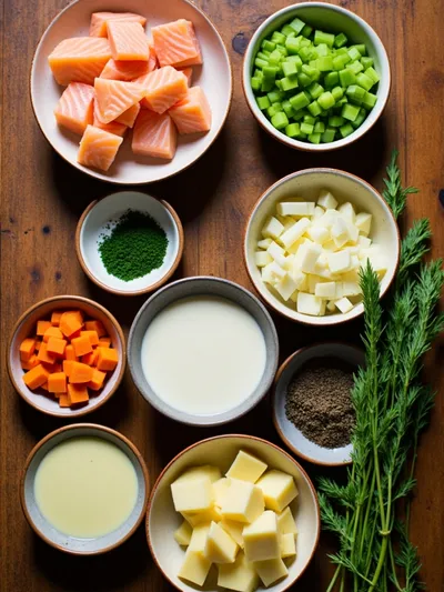 Salmon Chowder Soup - ingredients preparation