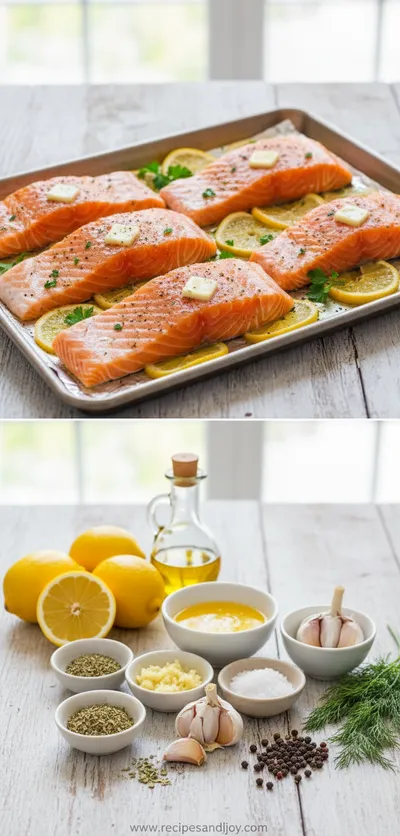 Sheet Pan Lemon Garlic Butter Salmon - cooking process