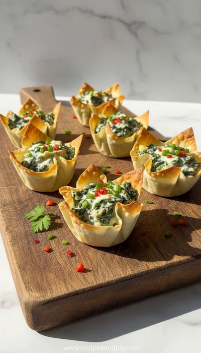 Spinach Artichoke Wonton Cups - Easy Appetizer Recipe