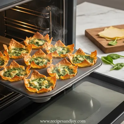 Spinach Artichoke Wonton Cups - Easy Appetizer Recipe - cooking process