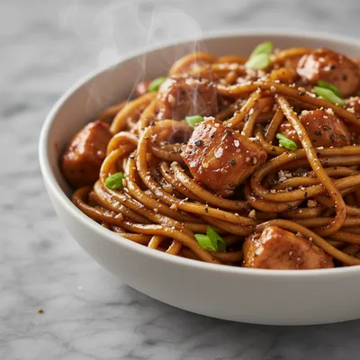 Sticky Garlic Chicken Noodles – High‑Protein Quick Dinner