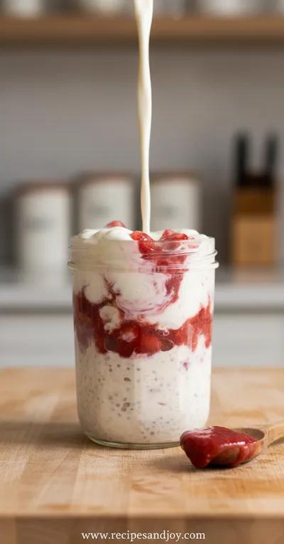 Strawberry Cheesecake Overnight Oats Breakfast Recipe - cooking process