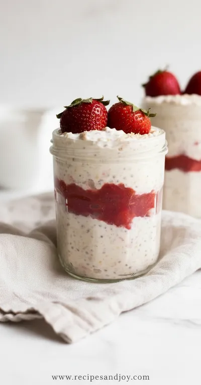 Strawberry Cheesecake Overnight Oats Breakfast Recipe - ready to serve