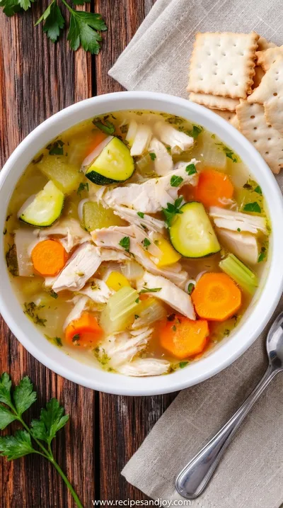 Tasty Chicken Vegetable Soup with Zucchini Recipe - ready to serve