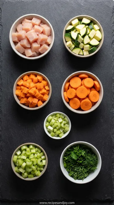Tasty Chicken Vegetable Soup with Zucchini Recipe - ingredients preparation
