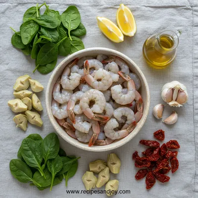 Tuscan Shrimp with Spinach, Artichokes, Sun-Dried Tomatoes - cooking process
