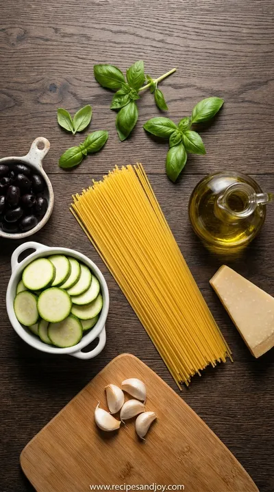 Zucchini & Olive Spaghetti: Easy Pasta Dinner - ingredients preparation